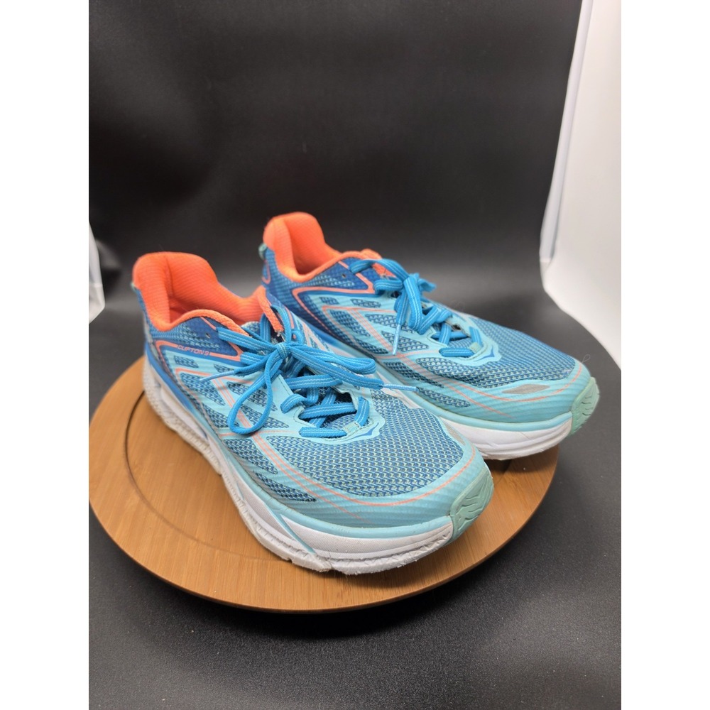 Hoka One One Clifton Size 9 Womens Running Shoe Sneakers Blue Jewel Coral